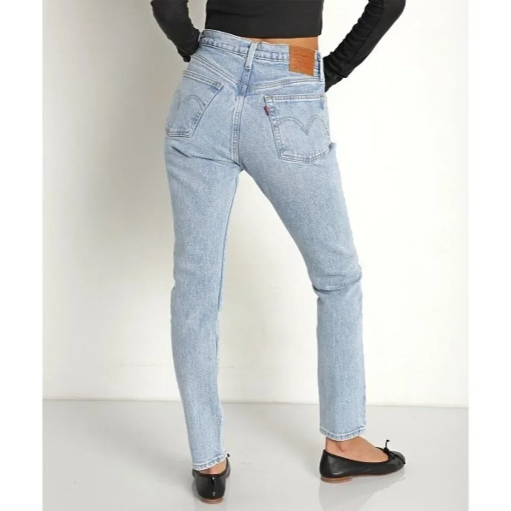 Levis 501 Skinny Jeans Women W28 L32 High-Rise Low Stretch Denim Light Wash Blue - Picture 14 of 15